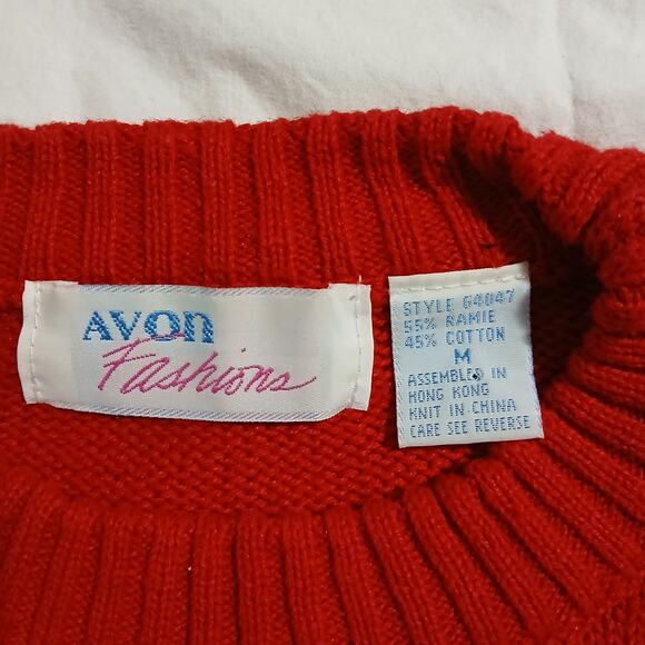 VTG AVON Fashions Women's Med Santa w/Sleigh Sweater Red/Black Ribbed Crew Neck - Picture 2 of 14